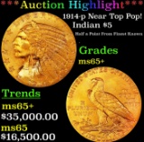 *Highlight* 1914-p Gold Indian Half Eagle Near Top Pop! $5 GEM+ Unc USCG (fc)
