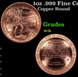 1oz .999 Fine Copper Bullion Round - Right to Bear Arms Style Grades Ungraded