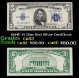 1934D $5 Blue Seal Silver Certificate Grades Select CU