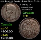 1897 Imperial Russia 1 Ruble Silver Y# 59.1 Grades xf+