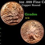 1oz .999 Fine Copper Bullion Round - Nordic Creatures Nidhoggr Dragon Style Grades Ungraded