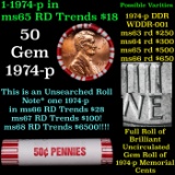 BU Shotgun Lincoln 1c roll, 1974-p 50 pcs Bank Wrapper 50c
