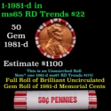 BU Shotgun Lincoln 1c roll, 1981-d 50 pcs Bank Wrapper 50c