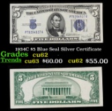 1934C $5 Blue Seal Silver Certificate Grades Select CU