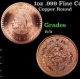 1oz .999 Fine Copper Bullion Round - Aztec Calendar & Cuauhtemoc Style Grades Ungraded