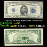 1934D $5 Blue Seal Silver Certificate Grades Select AU