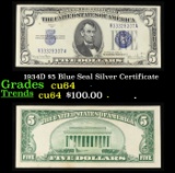 1934D $5 Blue Seal Silver Certificate Grades Choice CU