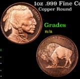 1oz .999 Fine Copper Bullion Round - Buffalo Nickel Style Grades Ungraded