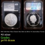 NGC NGC 2016 Star Wars Classic Han Solo 1oz Silver $2 Australlian Tuvalu Proof pr70 dcam NGC