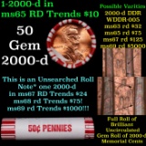 BU Shotgun Lincoln 1c roll, 2000-d 50 pcs Bank Wrapper 50c