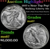 *Highlight* 1937-s Walking Liberty Half Dollar Near Top Pop! 50c ms67 SEGS (fc)