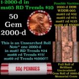 BU Shotgun Lincoln 1c roll, 2000-d 50 pcs Bank Wrapper 50c