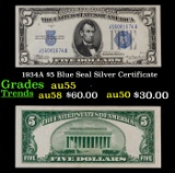 1934A $5 Blue Seal Silver Certificate Grades Choice AU