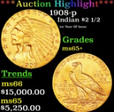 *Highlight* 1908-p Gold Indian Quarter Eagle $2 1/2 ms65+ SEGS (fc)