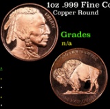 1oz .999 Fine Copper Bullion Round - Buffalo Nickel Style Grades Ungraded