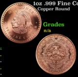 1oz .999 Fine Copper Bullion Round - Aztec Calendar & Cuauhtemoc Style Grades Ungraded