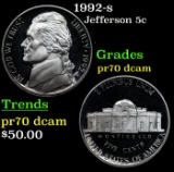 1992-s Proof Jefferson Nickel 5c pr70 dcam SEGS