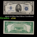 1934A $5 Blue Seal Silver Certificate Grades xf