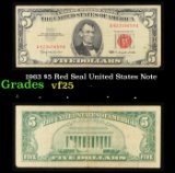 1963 $5 Red Seal United States Note Grades vf+