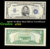 1934C $5 Blue Seal Silver Certificate Grades xf+
