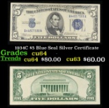 1934C $5 Blue Seal Silver Certificate Grades Choice CU