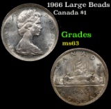 1966 Large Beads Canada Silver Dollar 1 Grades Select Unc