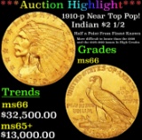 *Highlight* 1910-p Gold Indian Quarter Eagle Near Top Pop! $2 1/2 GEM+ Unc USCG (fc)