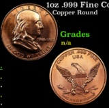 1oz .999 Fine Copper Bullion Round - Franklin Half Dollar Style Grades Ungraded