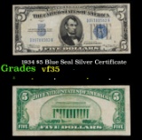 1934 $5 Blue Seal Silver Certificate Grades vf++