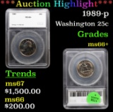 1989-p Washington Quarter 25c ms66+ SEGS