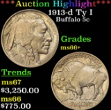 *Highlight* 1913-d Ty I Buffalo Nickel 5c ms66+ SEGS (fc)