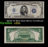1934A $5 Blue Seal Silver Certificate Grades vf++