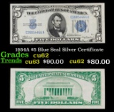 1934A $5 Blue Seal Silver Certificate Grades Select CU