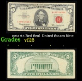 1963 $5 Red Seal United States Note Grades vf+