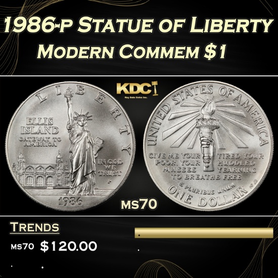 1986-p Statue of Liberty Modern Commem Dollar $1 ms70 SEGS