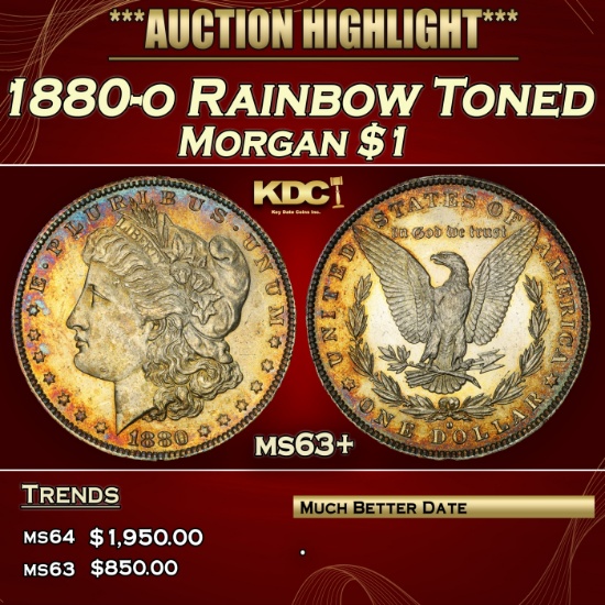 1880-o Morgan Dollar Rainbow Toned $1 ms63+ SEGS
