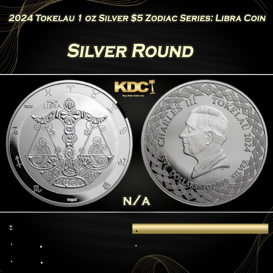 2024 Tokelau 1 oz Silver $5 Zodiac Series: Libra Coin