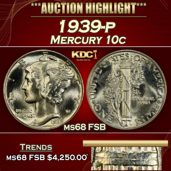 1939-p Mercury Dime 10c ms68 FSB SEGS