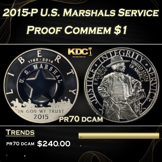 2015-P U.S. Marshals Service Proof Modern Commem Dollar $1 pr70 dcam SEGS