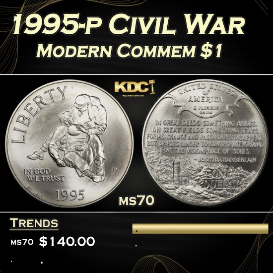 1995-p Civil War Modern Commem Dollar $1 ms70 SEGS