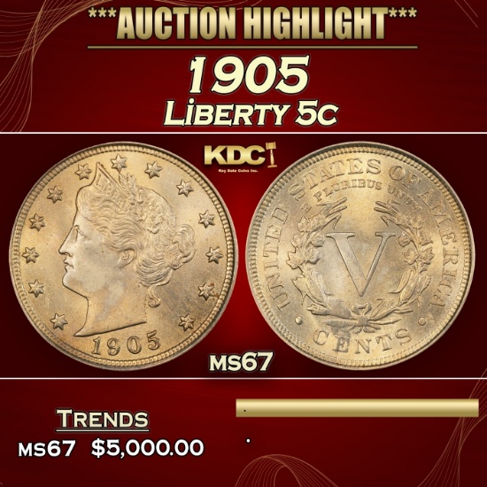 1905 Liberty Nickel 5c ms67 SEGS