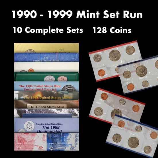 1990-1999 Mint Set Run 128 Coins 10 Complete Sets