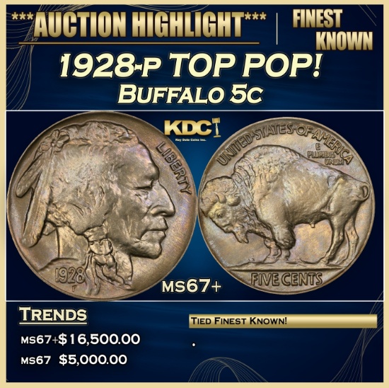 1928-p Buffalo Nickel TOP POP! 5c ms67+ SEGS