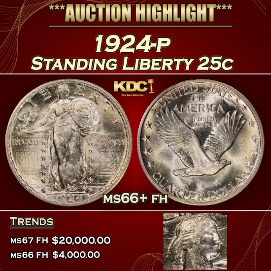 1924-p Standing Liberty Quarter 25c ms66+ fh SEGS