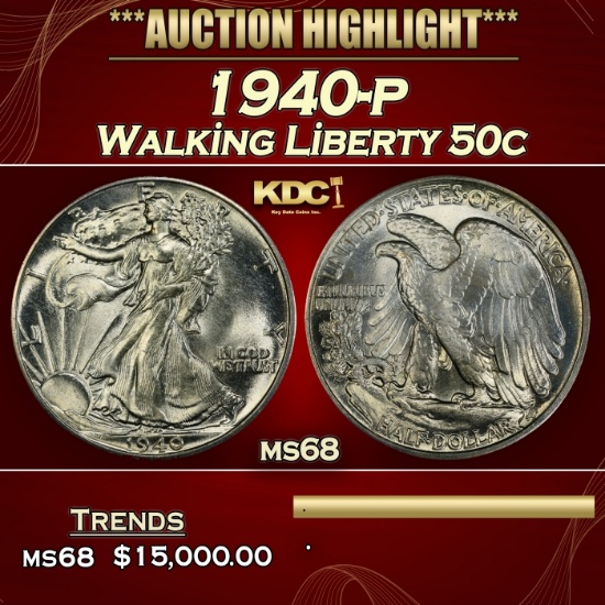 1940-p Walking Liberty Half Dollar 50c ms68 SEGS