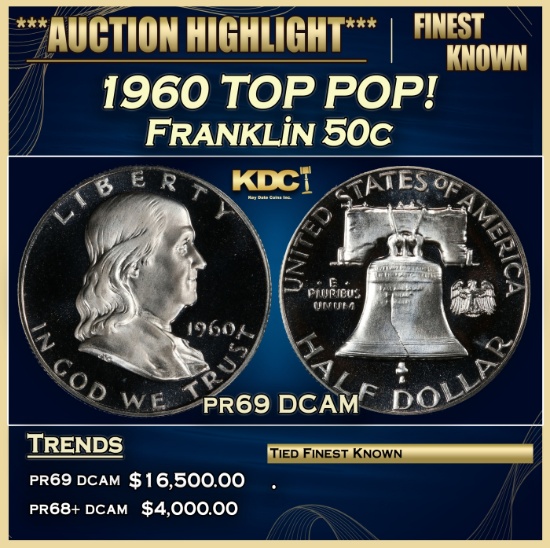 1960 Proof Franklin Half Dollar TOP POP! 50c pr69 DCAM SEGS