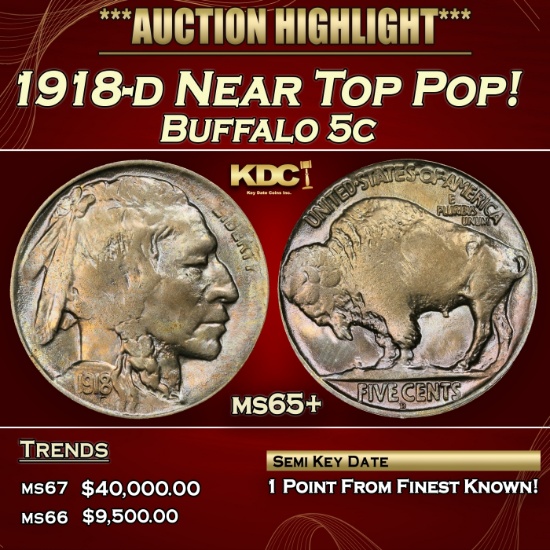 1918-d Buffalo Nickel Near Top Pop! 5c Grades GEM+ Unc