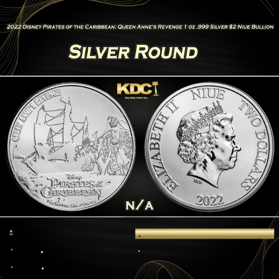 2022 Disney Pirates of the Caribbean: Queen Anne's Revenge 1 oz .999 Silver $2 Niue Bullion