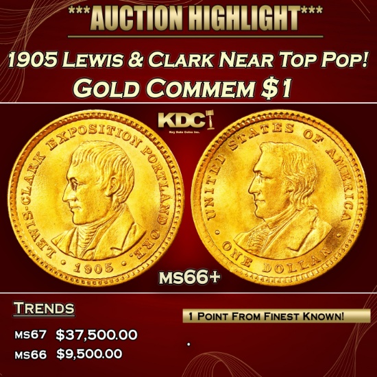 1905 Lewis & Clark Gold Commem Dollar Near Top Pop! 1 ms66+ SEGS
