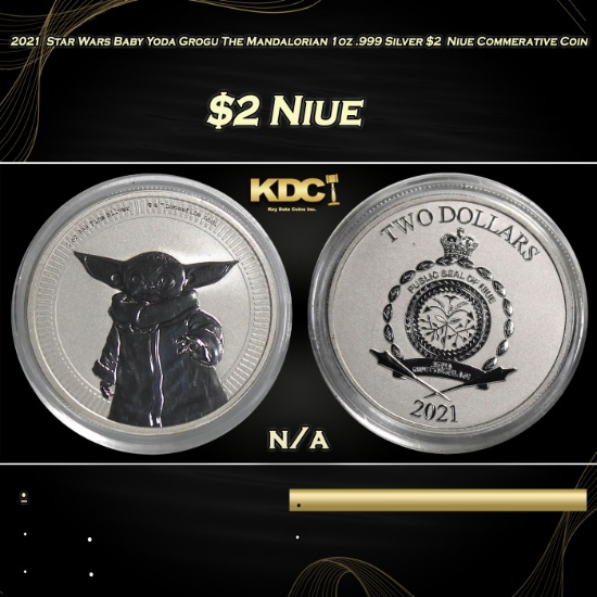 2021  Star Wars Baby Yoda Grogu The Mandalorian 1oz .999 Silver $2  Niue Commerative Coin Grades Ung
